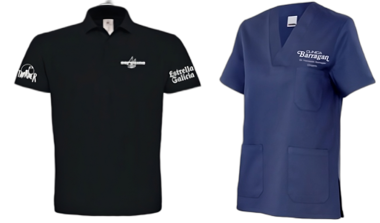 Ropa trabajo, téxtil serigrafia de estrella galicia y clínica barragan